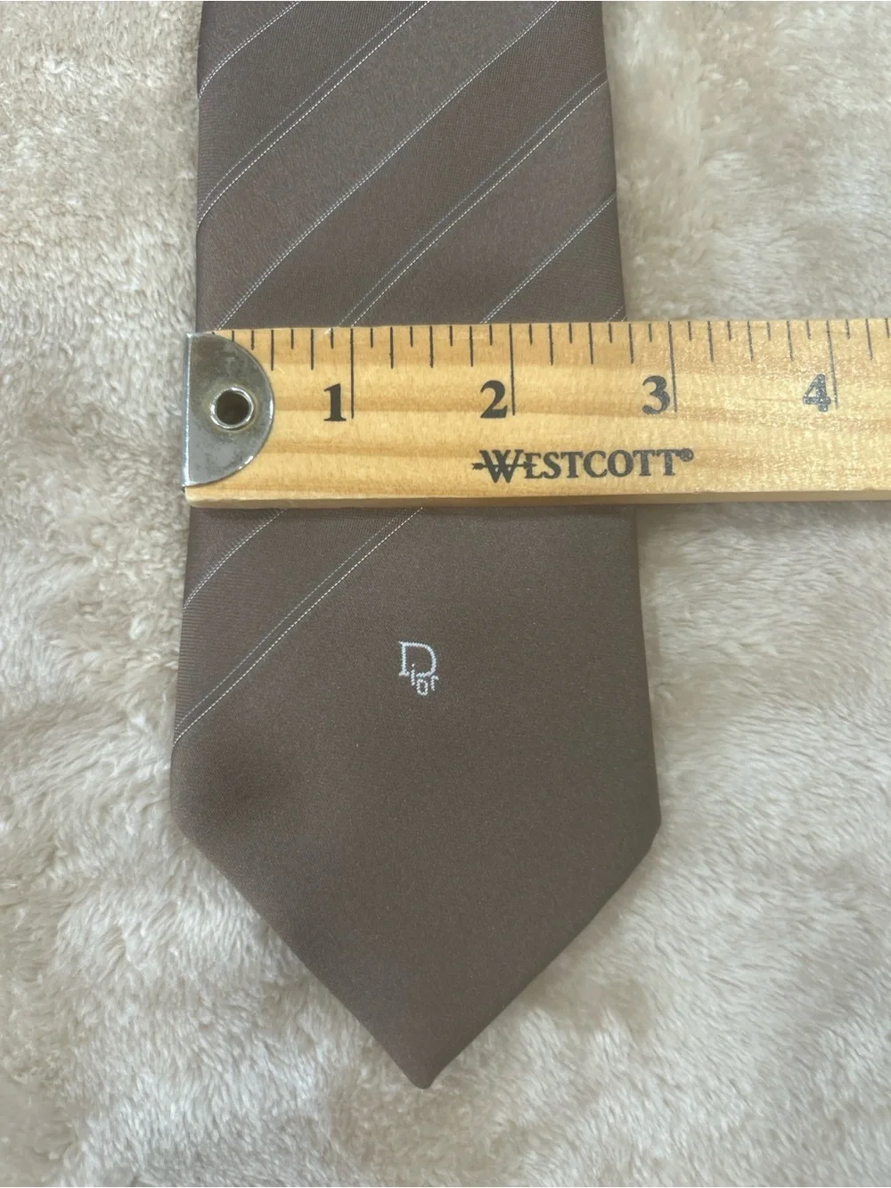 Christian Dior Vintage Striped Tie Brown Silver Logo Quiet Luxury Necktie dad
